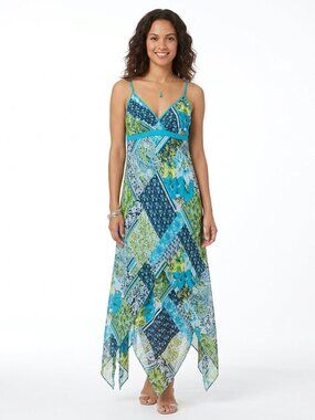 Donna Handkerchief Hem Floral Empire Waist Boho Dress- Sz. Sm